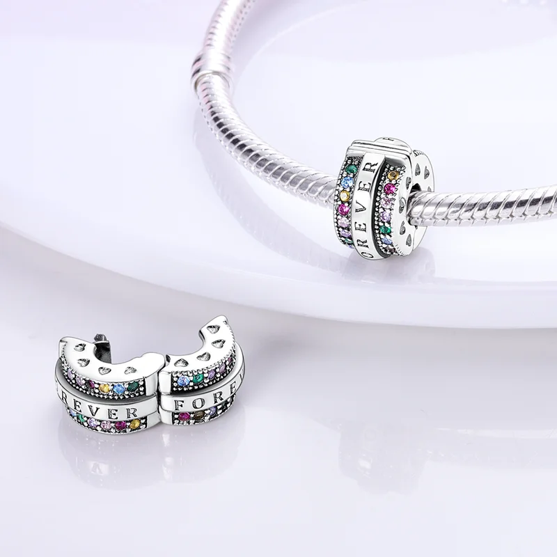 Fashion 925 Silver Color Colorful Zircon Stars Moon Sun Separator Charms Beads Fit Pandora Original Bracelet Fine DIY Jewelry