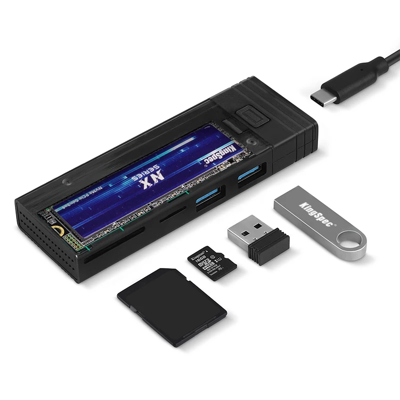 KingSpec M2 NVME NGFF SSD 케이스 USB C 타입 3.1 to SD TF USB 2.0 어댑터 도크, 데스크탑 노트북용 USB 허브, USB C 스플리터