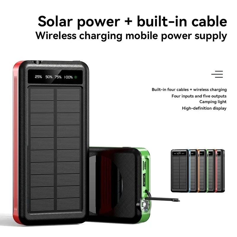 ONEPLUS 50000mAh بنك الطاقة الشمسية اللاسلكية شحن سريع بطارية سعة كبيرة الطاقة المتنقلة المزدوج USB 4 كابلات آيفون Samsun