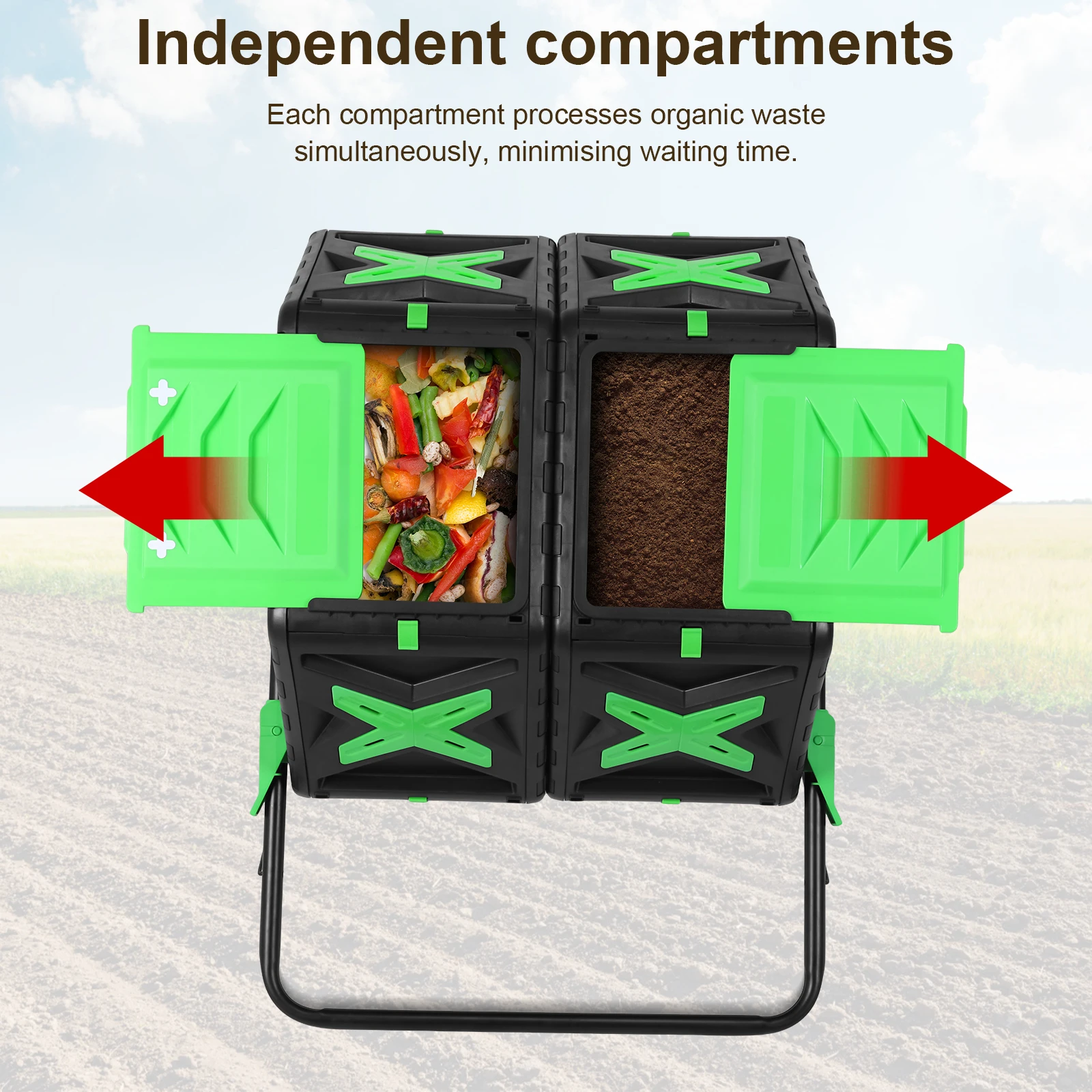 

140L Dual Chamber 360°Rotating Large Composter W/Sliding Door Heavy Duty Tumbling Rotating Composter for Eco-Friendly Gardening
