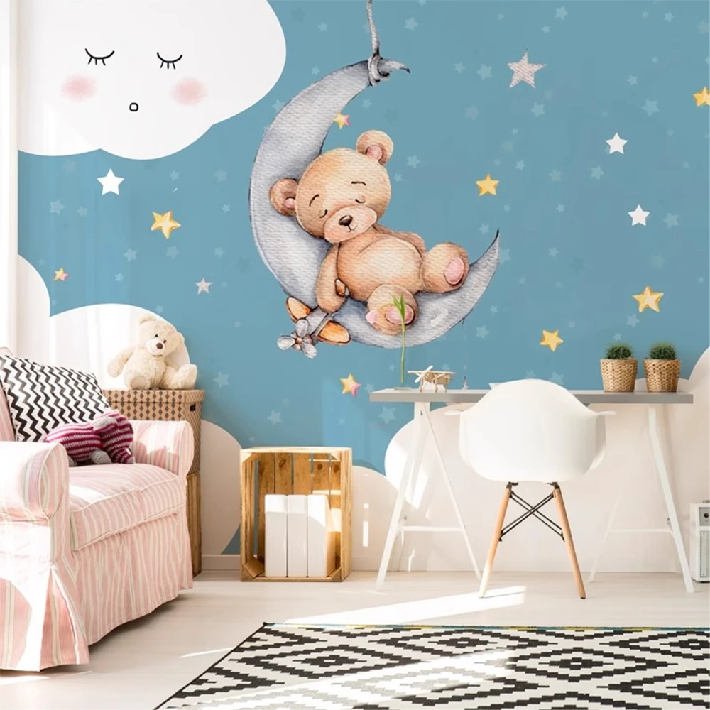 Custom Cartoon panda wallpaper for children's room papel mural bedroom room 3D Stickers Little Bear wallpaper wall covering