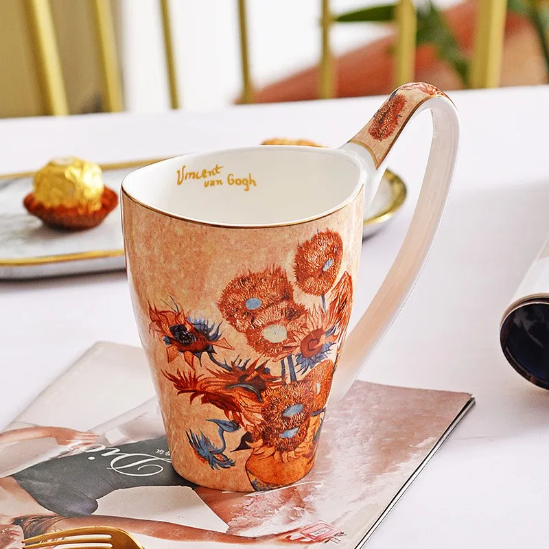 Van Gogh Vincent Les Tournesols Girasoli Tazza dorata Tazza dorata Tazza da caffè Tazza da latte Doratura Tazza in porcellana Tazza in ceramica