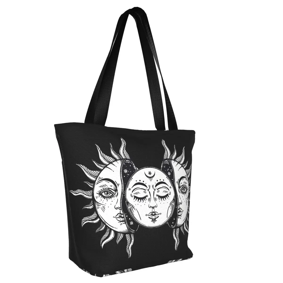 Vintage Zonsverduistering Zon En Maan Polyester Outdoor Meisje Handtas, Vrouw Boodschappentas, Schoudertas, Canvas Tas, Cadeau Tas