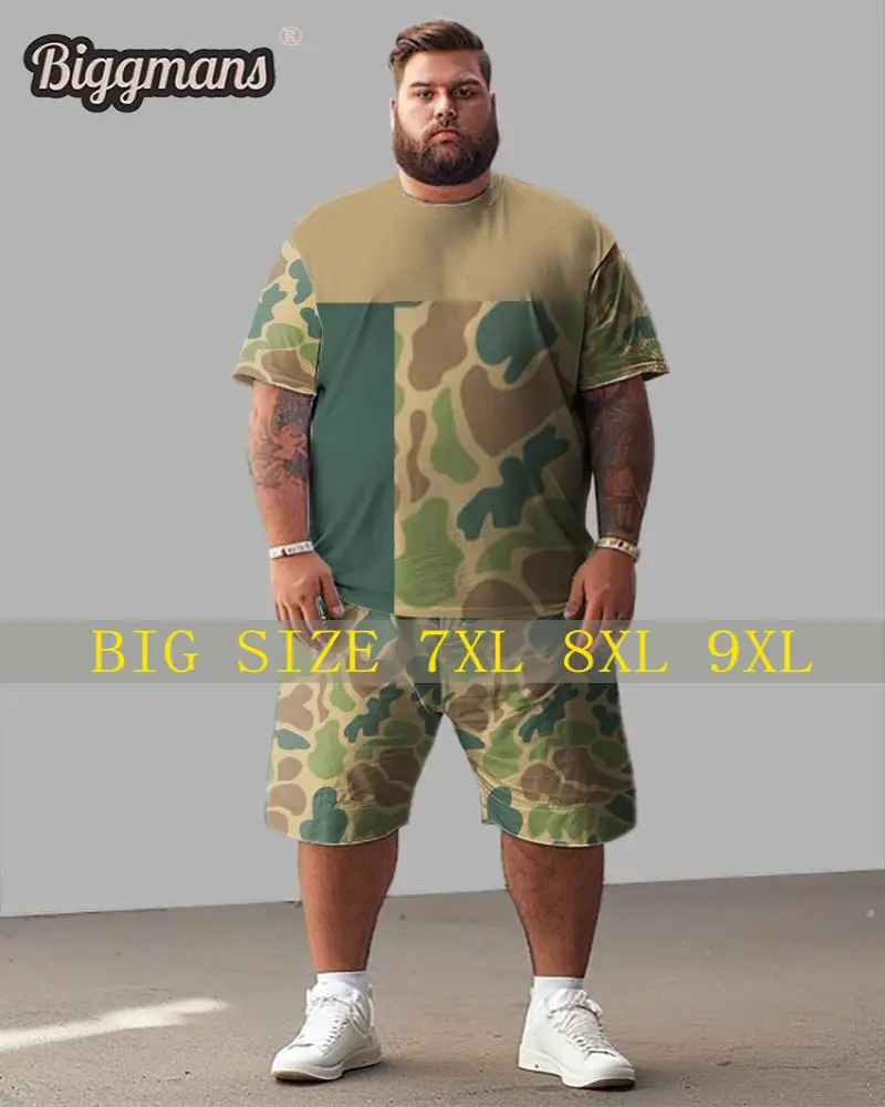 Biggmans T-Shirt Plus Size Set L-9Xl for Summer Clothing Oversize Suit Men\'s Large Block Street Short Shirt Shorts 7XL 8XL 9XL