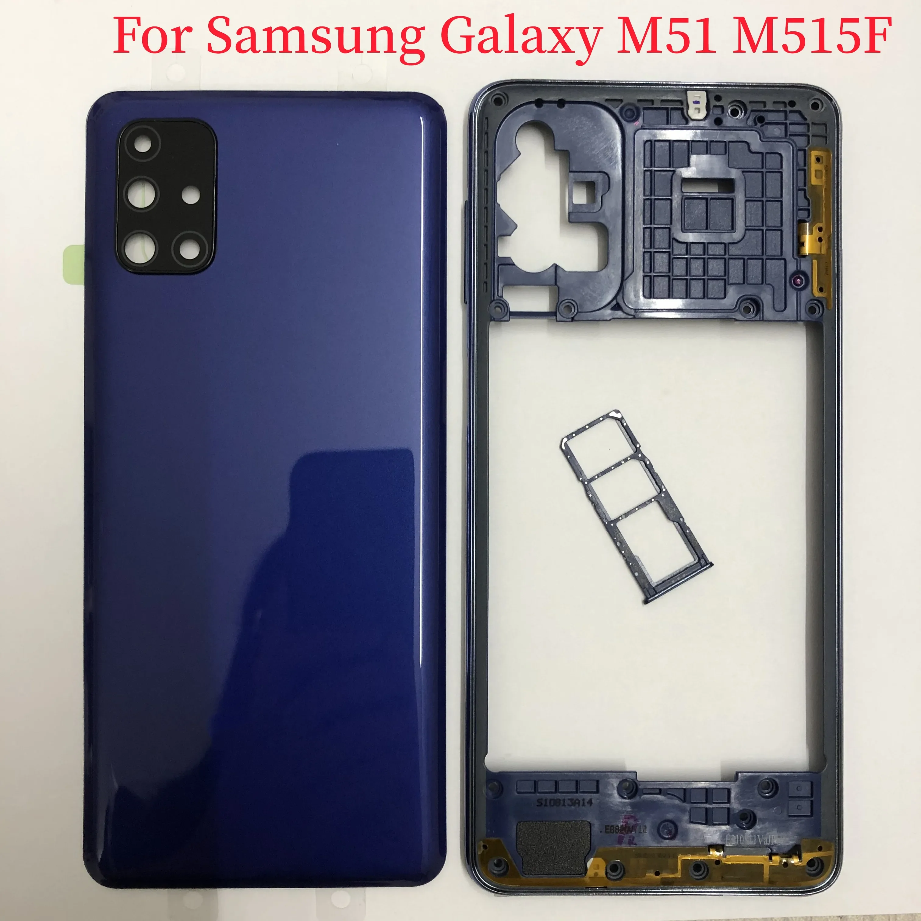 New For Samsung Galaxy M51 M515F Middle Frame Plate Bezel For Samsung M51 Battery Cover Back Cover Rear Door With Lens