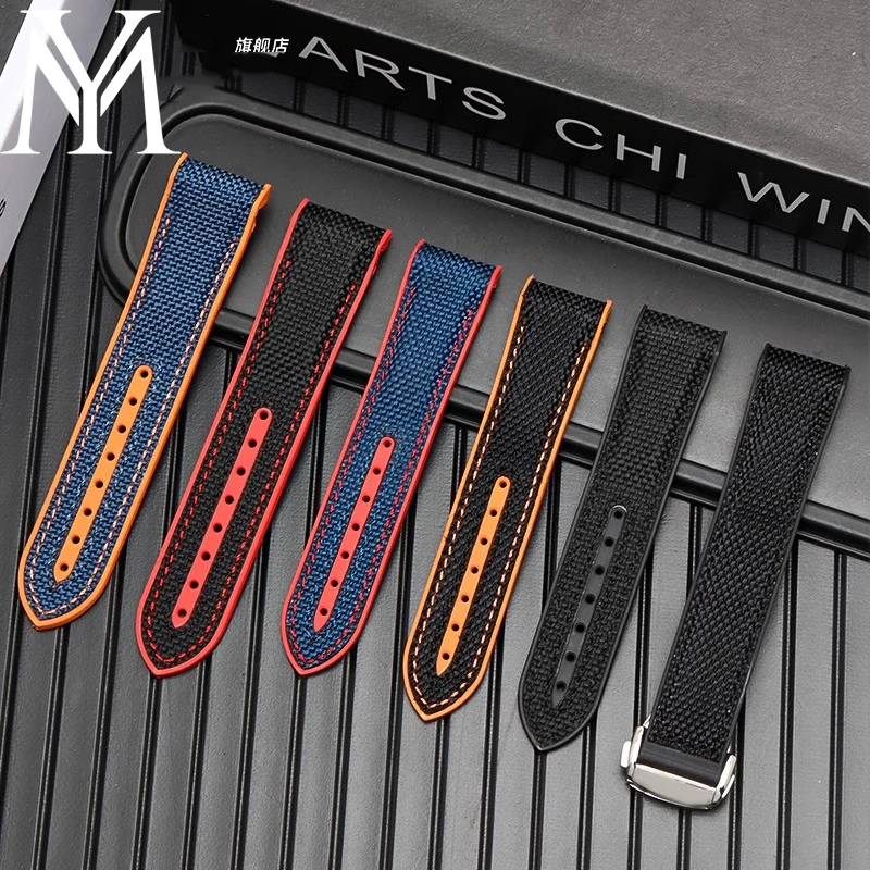 20mm 21mm 22mm Black Blue Orange Fabric Nylon Rubber WatchBand For Omega Seamaster 300 9900 Ocean Watchband Tools Silicone Stra