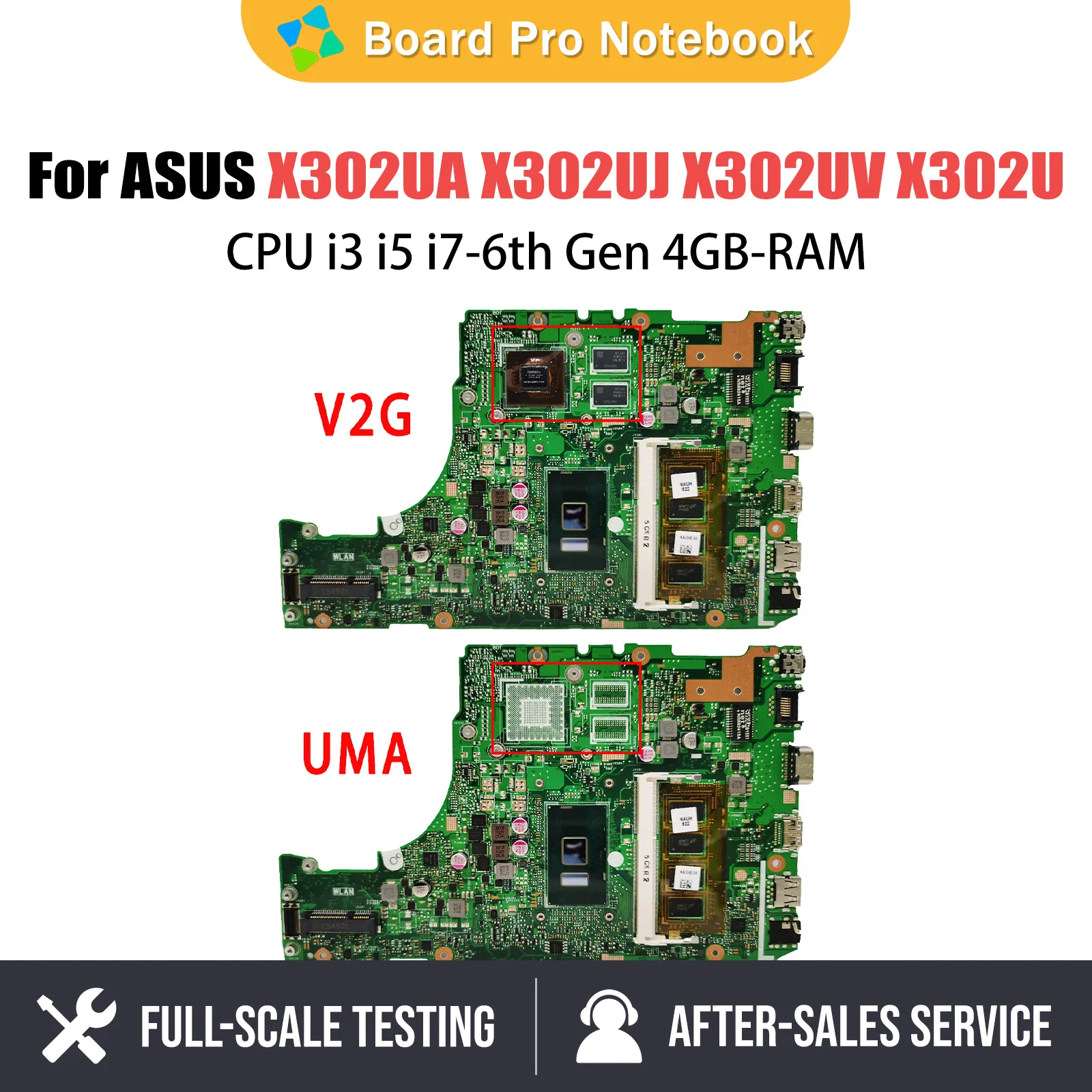 

X302UJ Laptop Motherboard For ASUS X302UA X302UV X302U Mainboard with CPU i3 6th Gen 4GB-RAM GT920M-V2G GPU