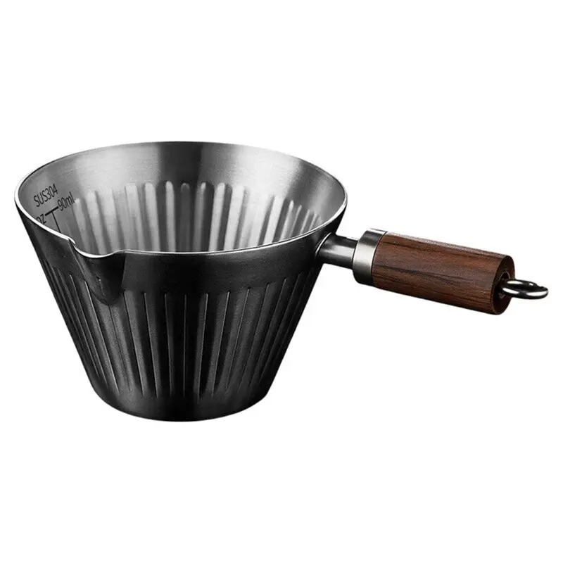 ABDJ-Espresso Shot Cups 4.06 OZ Stainless Steel Espresso Measuring Cup Featuring Wooden Handle And Double Spouts Coffee Bar