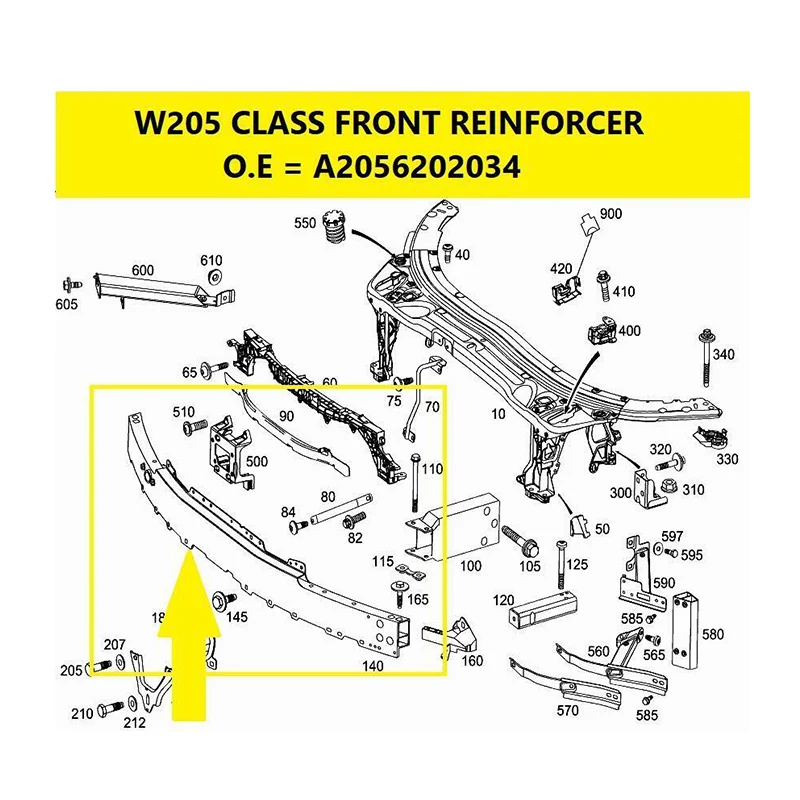 MAGICKIT Car Accessories Tools For  Mercedes Benz C Class W205 C300 C400 2015-2019 Front Bumper Reinforcement Silver Aluminum