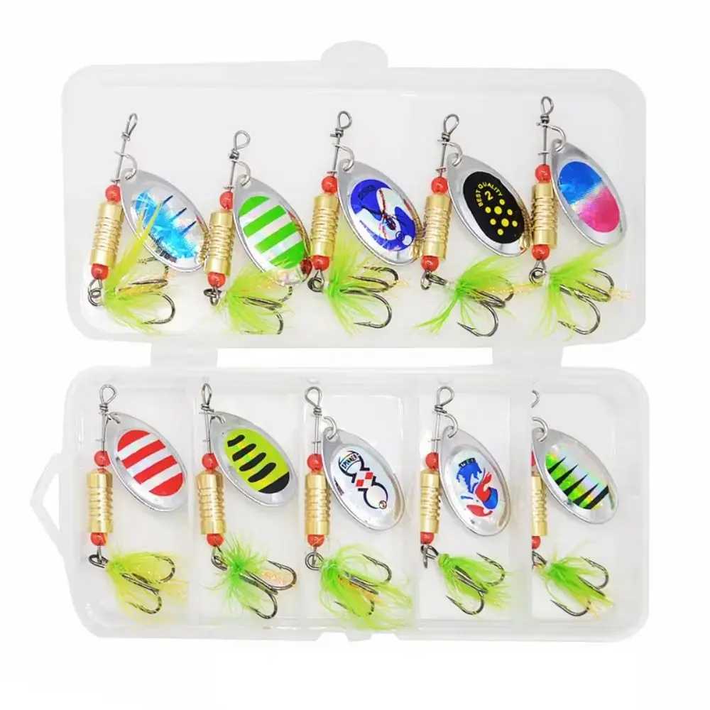 

10Pcs Metal Spinner Set Rotating Artificial Baits Hard Lure 3.5/5g Fishing Spoonbait Sequins Wobbler with Treble Hook Bass Carp