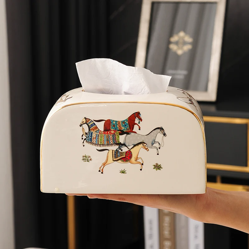 WHYOU Ceramic Tissue Box Light Luxury Living Room Coffee Table Paper Towel Dispenser Tissue Holder Home Kitchen Decoration Gift