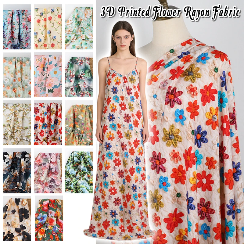 100x140cm 3D-gedruckter Blumen-Rayonstoff DIY Nähen Kleidung Pyjamas Kleider Hosen Nähstoff Weiches Sommermaterial – Detail 2