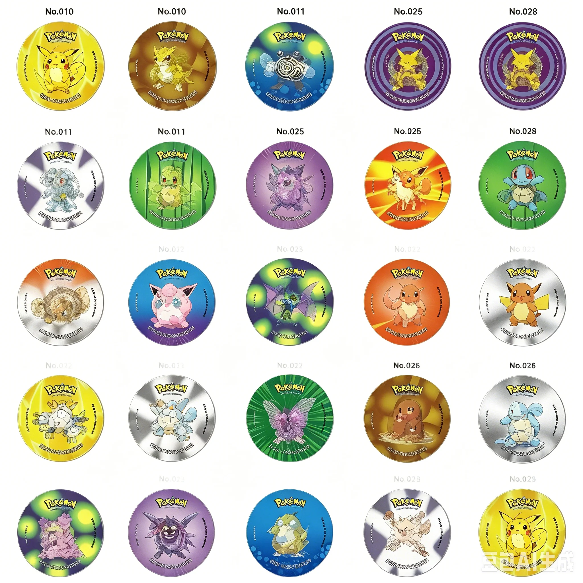 56 Piezas de Tarjetas Coleccionables de Anime Pokémon 3D con Efecto Flip, Primera Generación ZA Mega Evolution, Juego Completo de Tazos Lenticulares Redondos