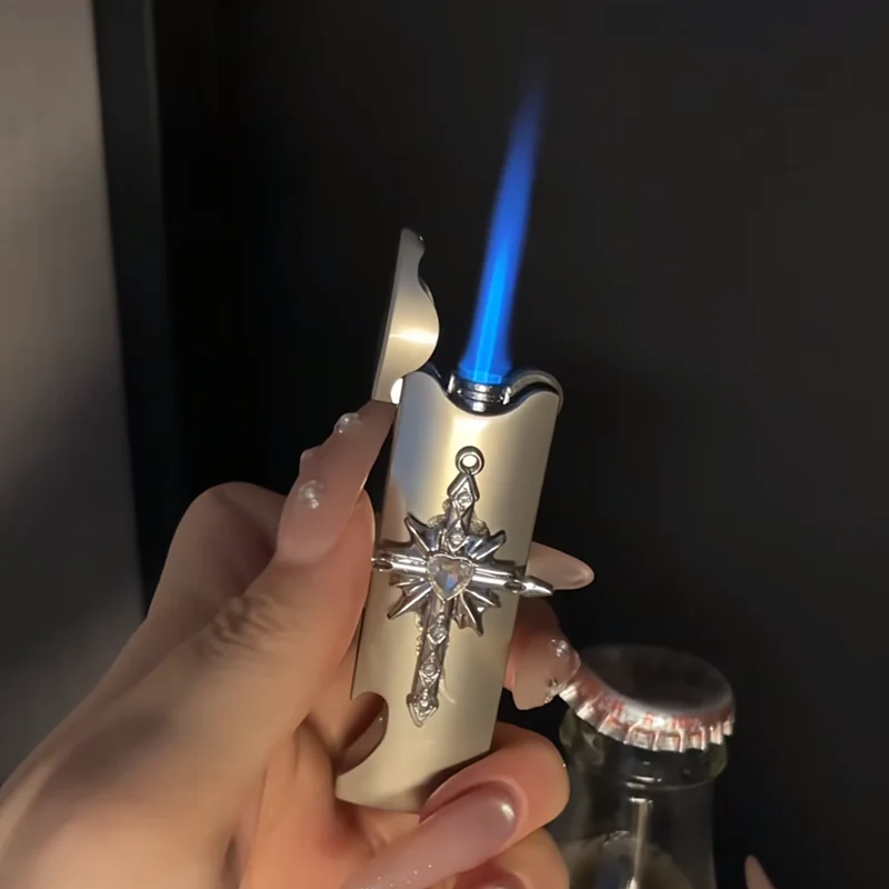 New Fashionable Handmade Bottle Opener Lighter Windproof Direct Spray Flame Outdoor Portable Lighter Men's Smoking Gift