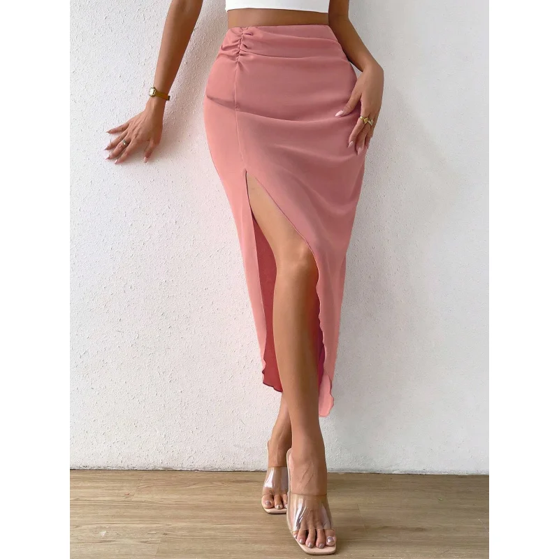 

-Border Women's Clothing 2024 Autumn and Winter New Split Temperament Commute Fashion European and American Style Pink