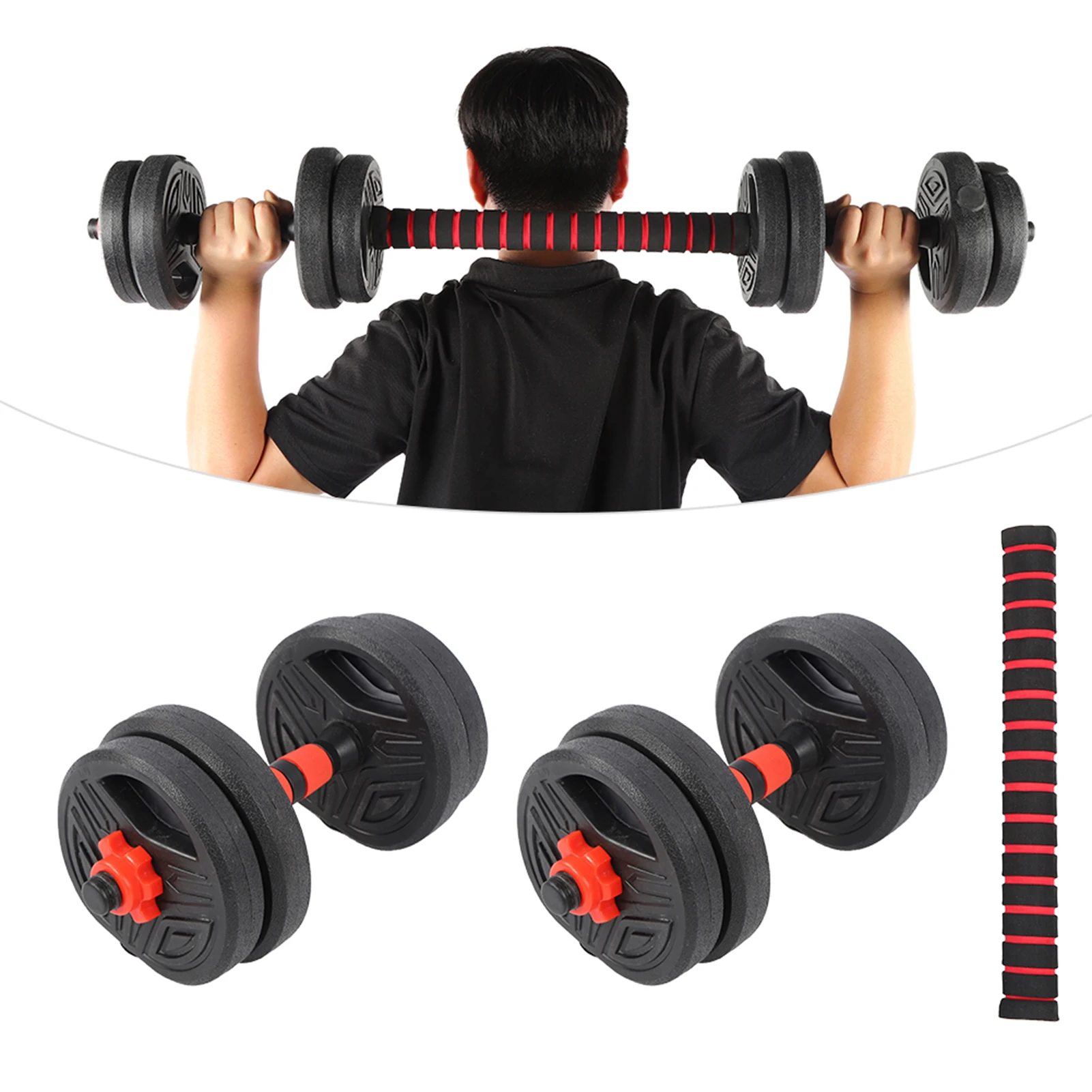 10 kg Set Hantel Rundheit Hantel Heimübung Fitnessgeräte mit 40 cm Verbindungsstange Heimfitnessgeräte