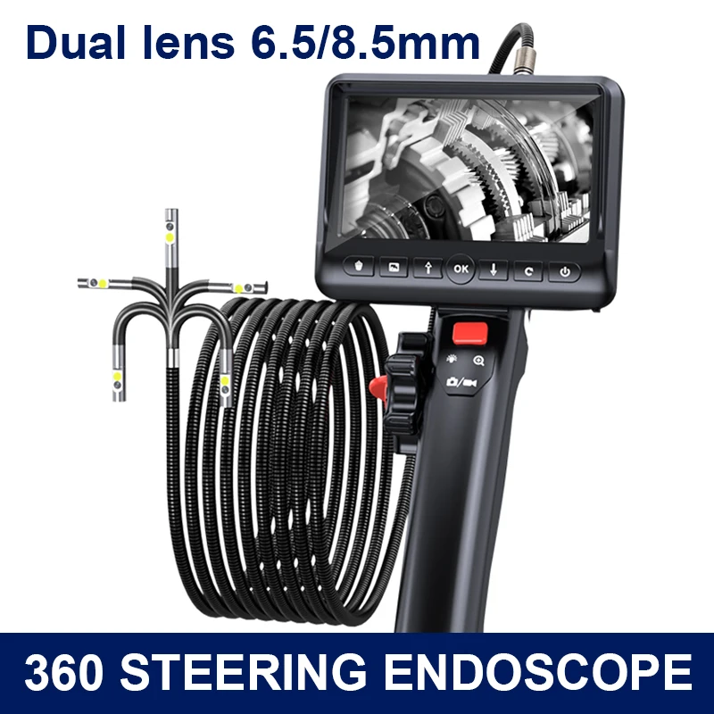 Two-Way Articulating Borescope Industrial Endoscope with 8.5mm Articulating Dual Camera Head for Automotive Aircraft Mechanics