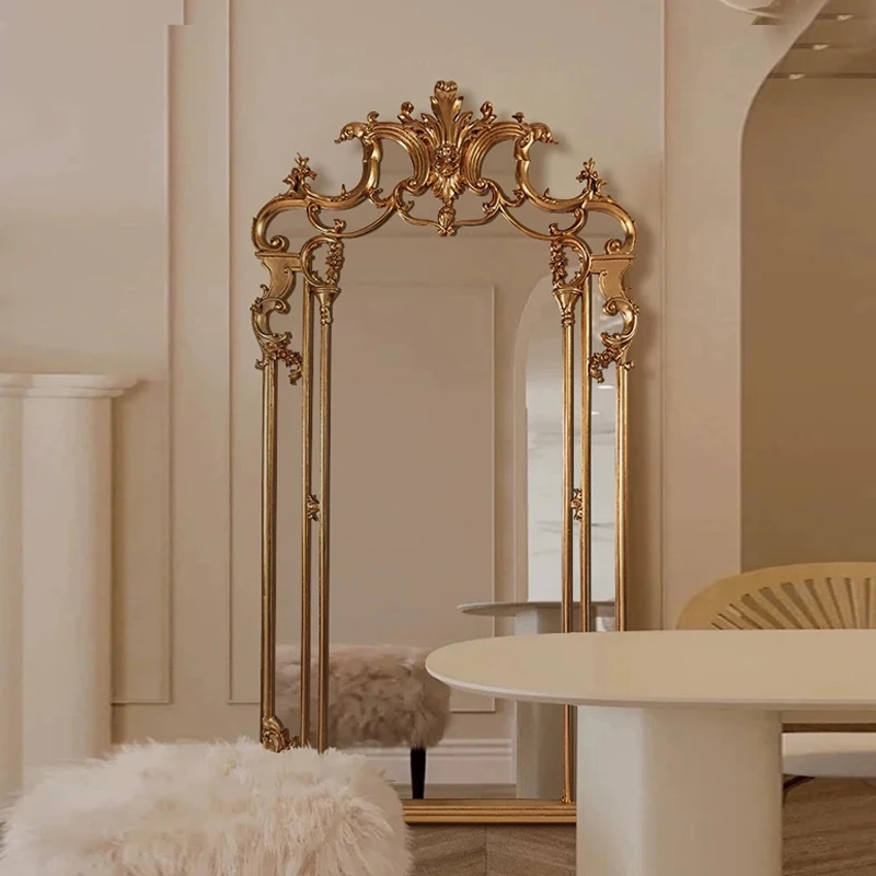 

French retro dressing mirror, American floor mirror, wall hanging, household carved cloakroom, large light