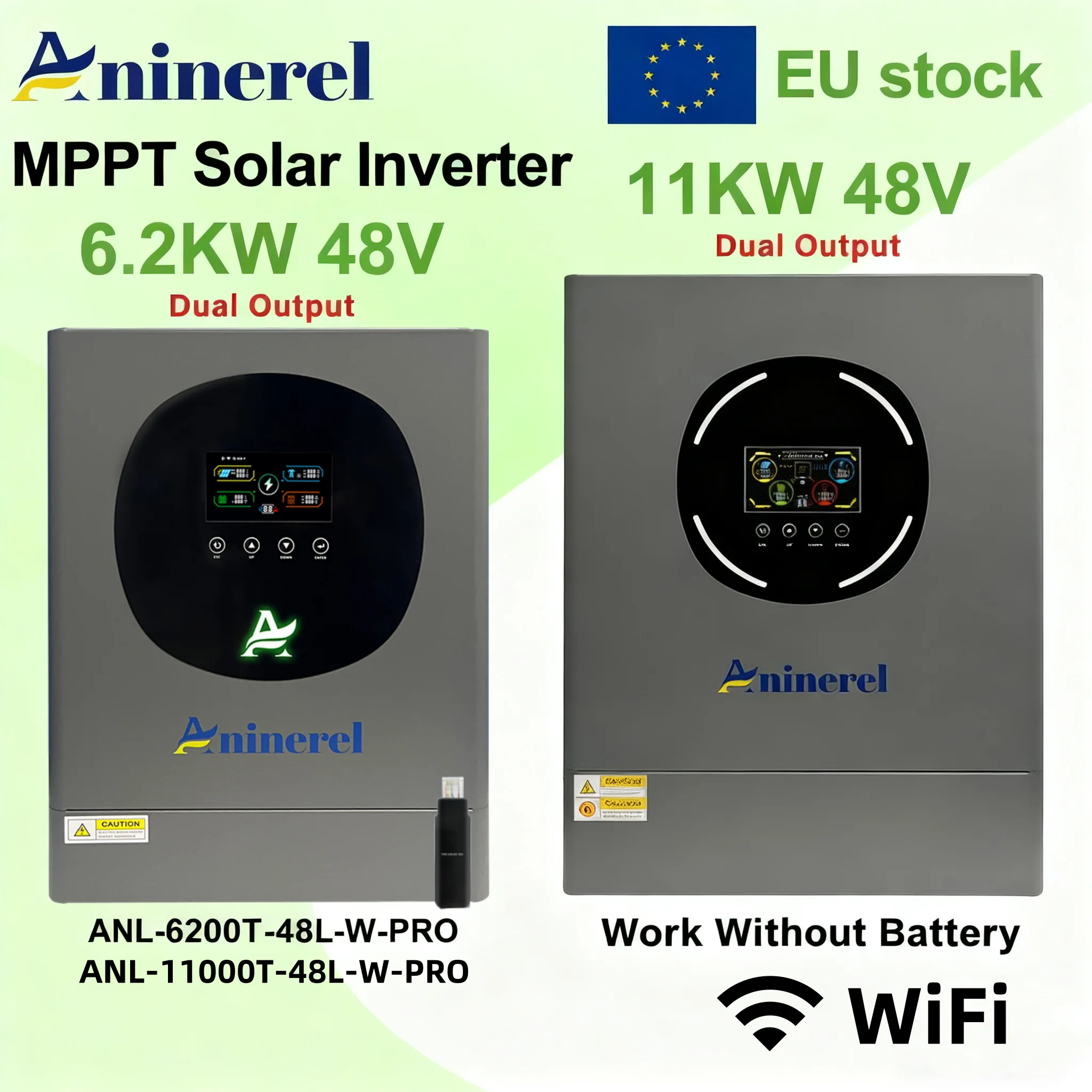 Aninerel NEW 11KW 6.2KW 48V Hybrid Solar Inverter household Dual output Built-in MPPT 120A 160A Charge Controller 220V WiFi