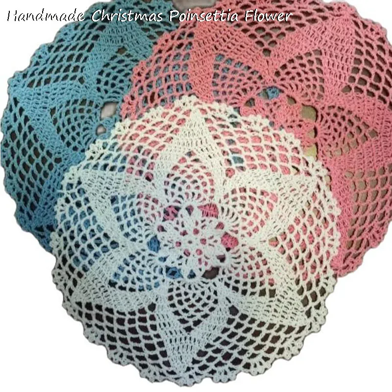 Handmade Christmas flower round cotton table place mat crochet placemat dining coaster kitchen Table decoration and accessories