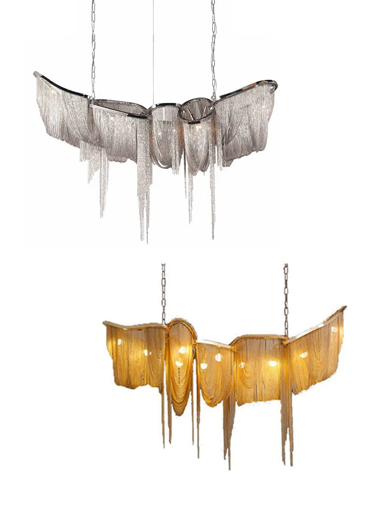 Waterfall Wave Chandeliers Metal Irregular Tassel Hanging Lamp Long Pendant Lighting Fixtures Living Room Lustre