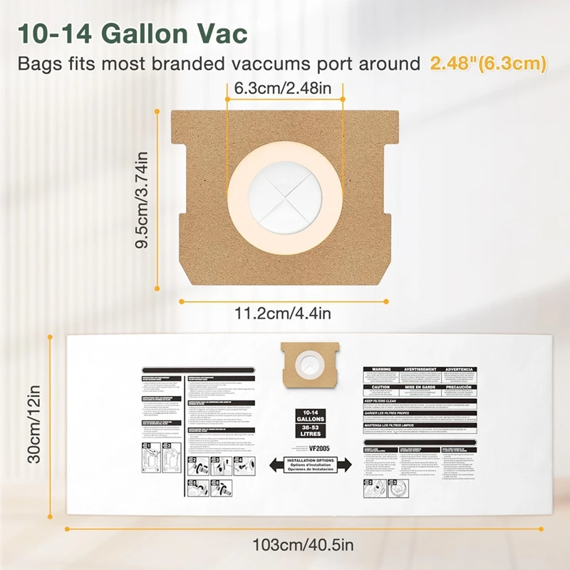 Sacs sous vide pour magasin, sacs de collecte sous vide sec, support de poulet, remplacement de type de pièce, 90672, 10-14 gallons, 8 pièces