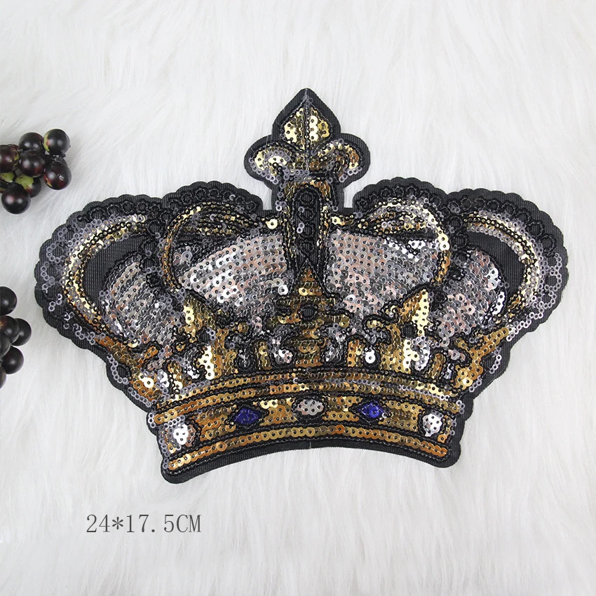 1 шт., нашивки с золотой короной, нашивки с блестками, сделай сам, одежда, железные нашивки, аппликации, украшения, 24*17,5 см