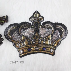 1 Pcs Gold Crown Patches Sequins Patch DIY Clothes Iron On Patches Appliques Decoration 24*17.5CM