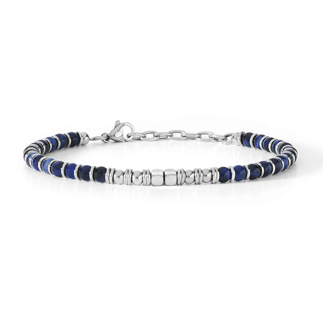 Runda Men's Natural Stone Bracelet Kyanite Obsidian with Stainless Steel Adjustable Size 22cm Handmade Beads Bracelet for Men