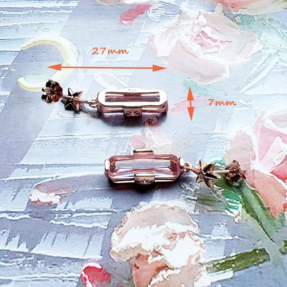 Stern-Ohrstecker mit rosévergoldetem Stein, europäischer romantischer feiner Schmuck für Frauen, Geschenk aus echtem 925er-Sterlingsilber – Detail 3