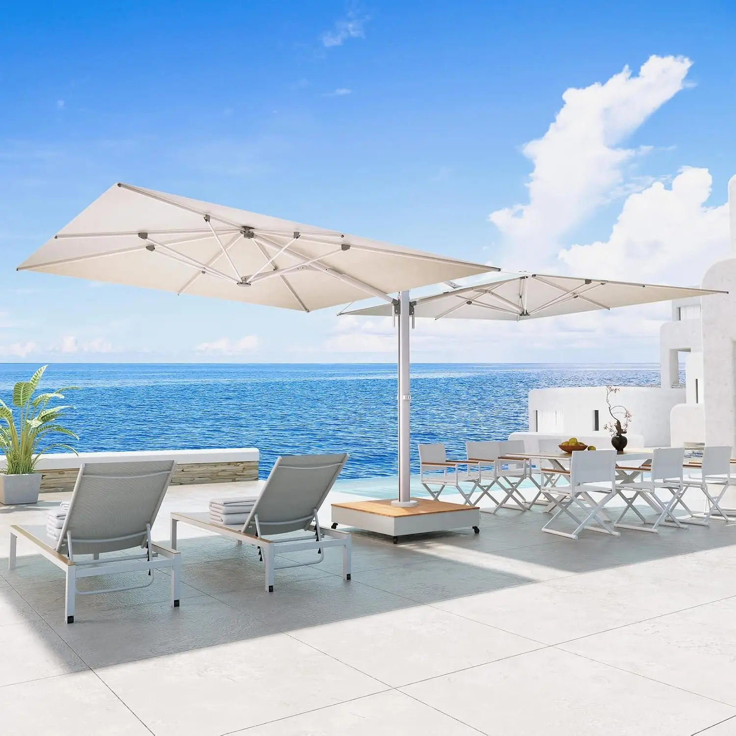 10x10 FT Large Patio Umbrella with Base, Double-Sided Outdoor Cantilever Aluminum Umbrella, Offset Umbrella with Cover, Custom