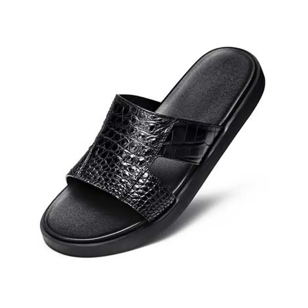 hanlante crocodile leather slippers  male  leisure  non-slip  breathable  male shoes summer  outdoor male slippers