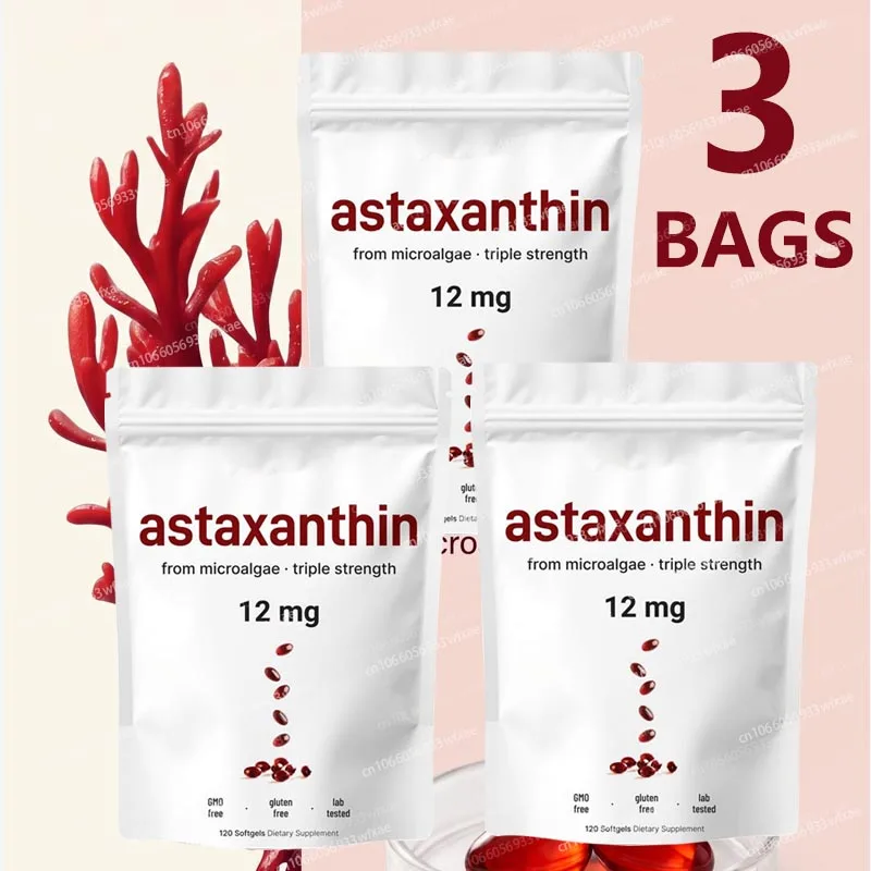 3Bags Astaxanthin Capsules Antioxidant Supplement Support Skin, Joint,Heart, Brain & Immune System Health,Relieves Eye Fatigue