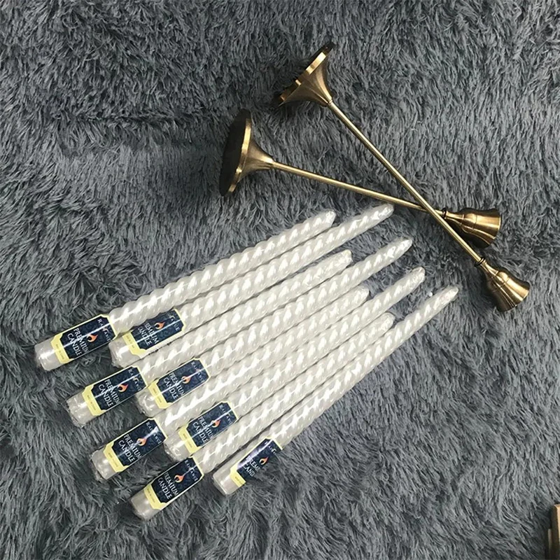 4pcs New Classic European Long Rod Colored Threaded Candle for Home Romantic Candlelight Dinner Wedding Smoke Free Candle