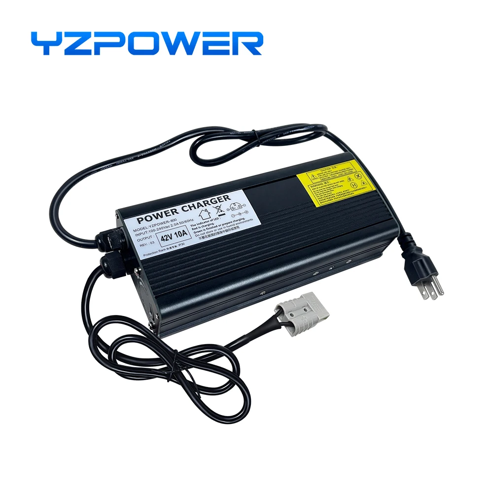 YZPOWER 42V 10A 10S cargador de batería de litio para carga rápida con pantalla con enchufe de salida con ventiladores de refrigeración