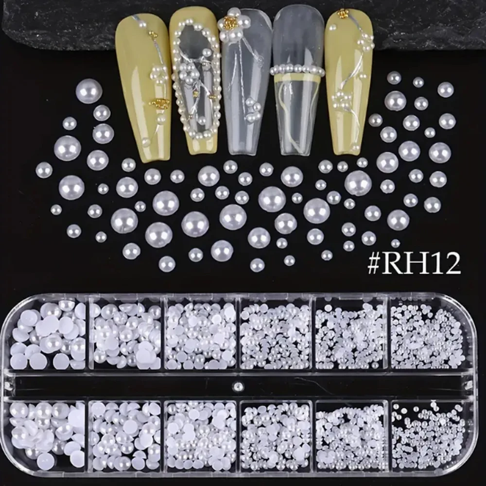 베스트셀러 12칸 오엽꽃 스틸 비즈 네일 장식, 진주 플랫 바텀 다이아몬드 피어싱 아머 및 불규칙한 디자인