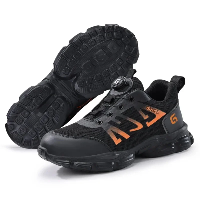 Safety Shoes Lightweight Anti-smash Anti-puncture Safety Shoes Mens Shoe Rotary Buckle Lazy Lace-free Men and Women Work Shoes