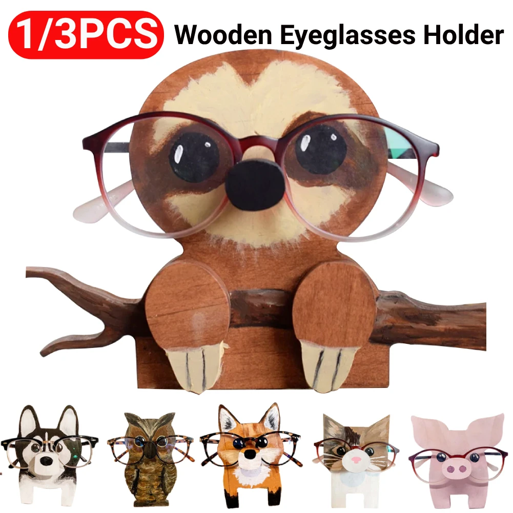 1/3pc Cute Animal Eyeglass Holder Cartoon Cat Fox Sloth Dog Sunglasses Display Stands Rack Shelf Household Wooden Desk Decor