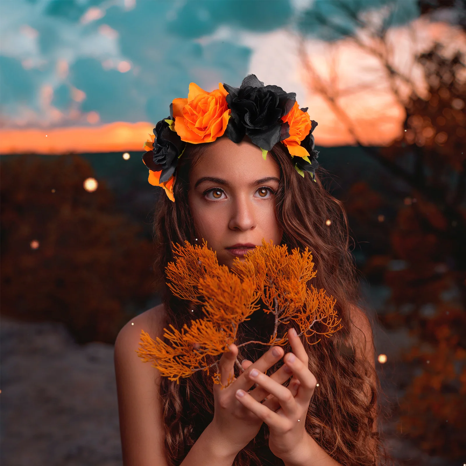 

Halloween Flower Headband Artificial Flower Crown Big Floral Elastic Hairband Party Costume Prop Halloween Headband