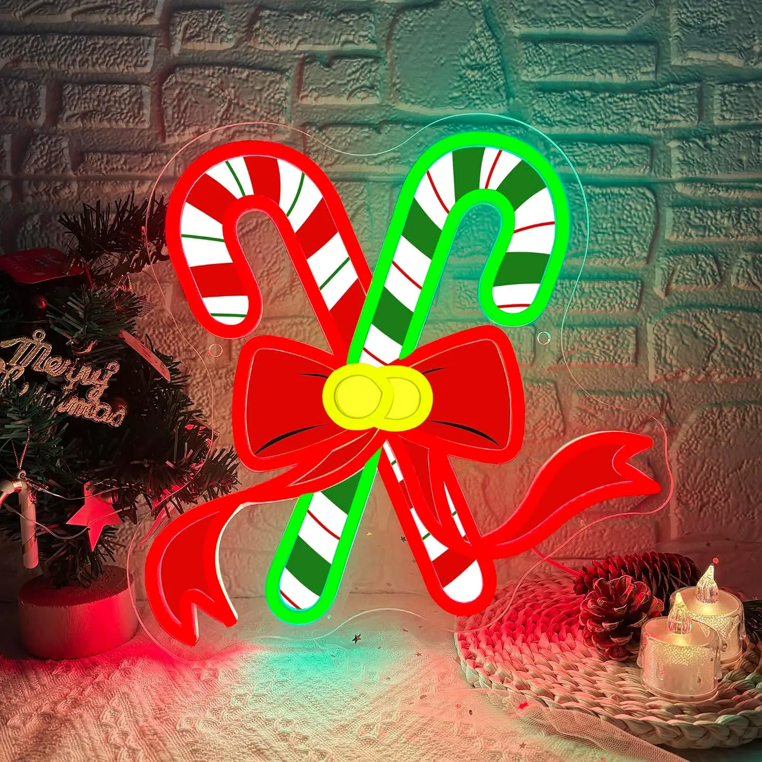 Christmas Candy Cane Neon Sign USB Powered LED Neon Light Wall Light for Xmas Party Home Bedroom Aesthetic Decoration Gift