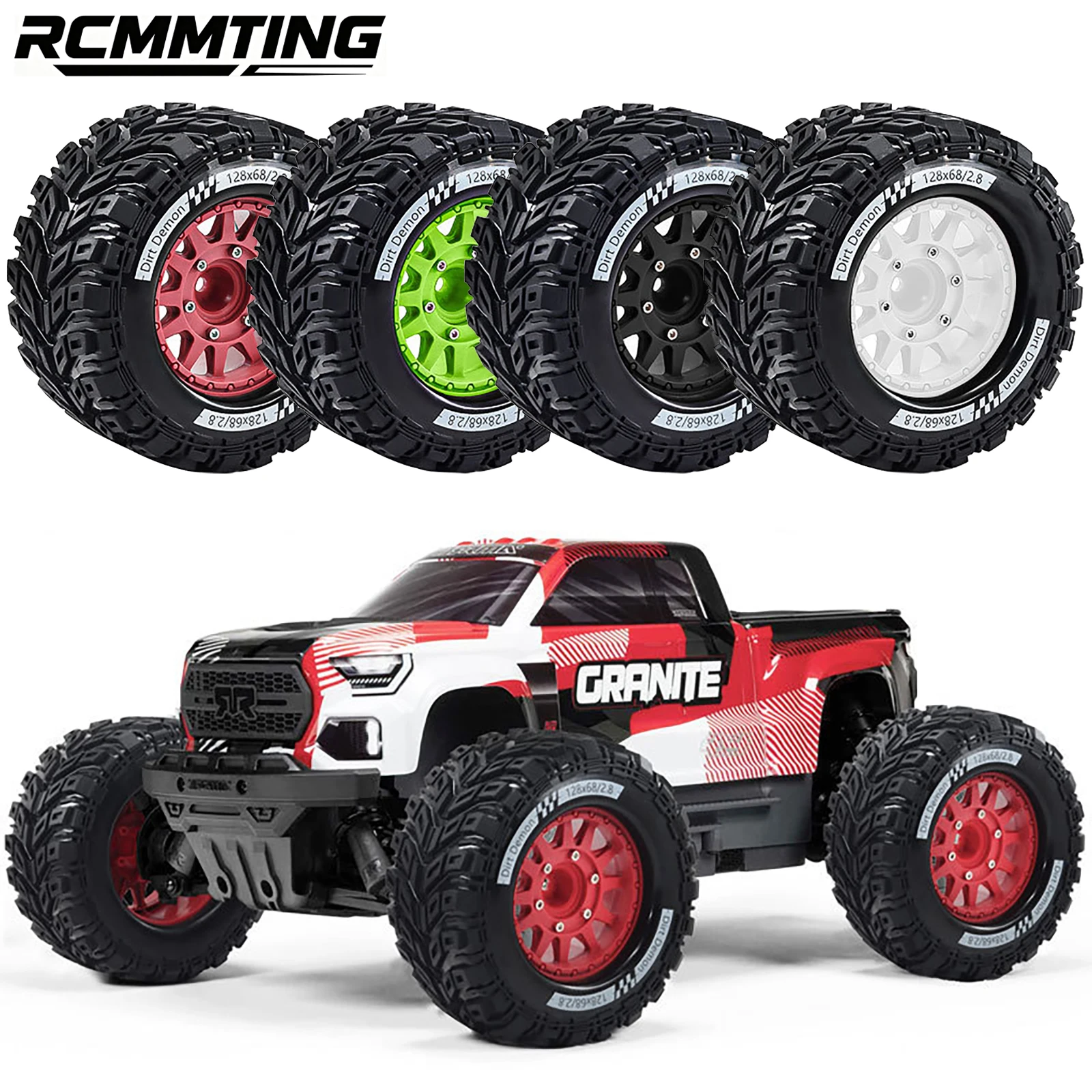 RCMMTING 4pcs Monster Truck Wheel Hub & Tires Set with 12/14/17mm Hex for 1/10 ARRMA Granite Traxxas Rustler Stampede HPI Tamiya
