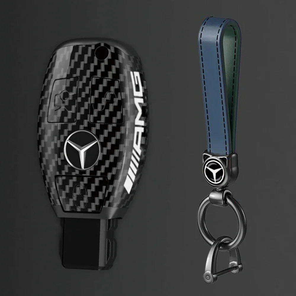 ABS ألياف الكربون نمط حلقات المفاتيح سيارة لمرسيدس بنز AMG A B C E S الفئة W204 W205 W212 W176 GLC CLA W177 غطاء حافظة مفاتيح السيارة #3