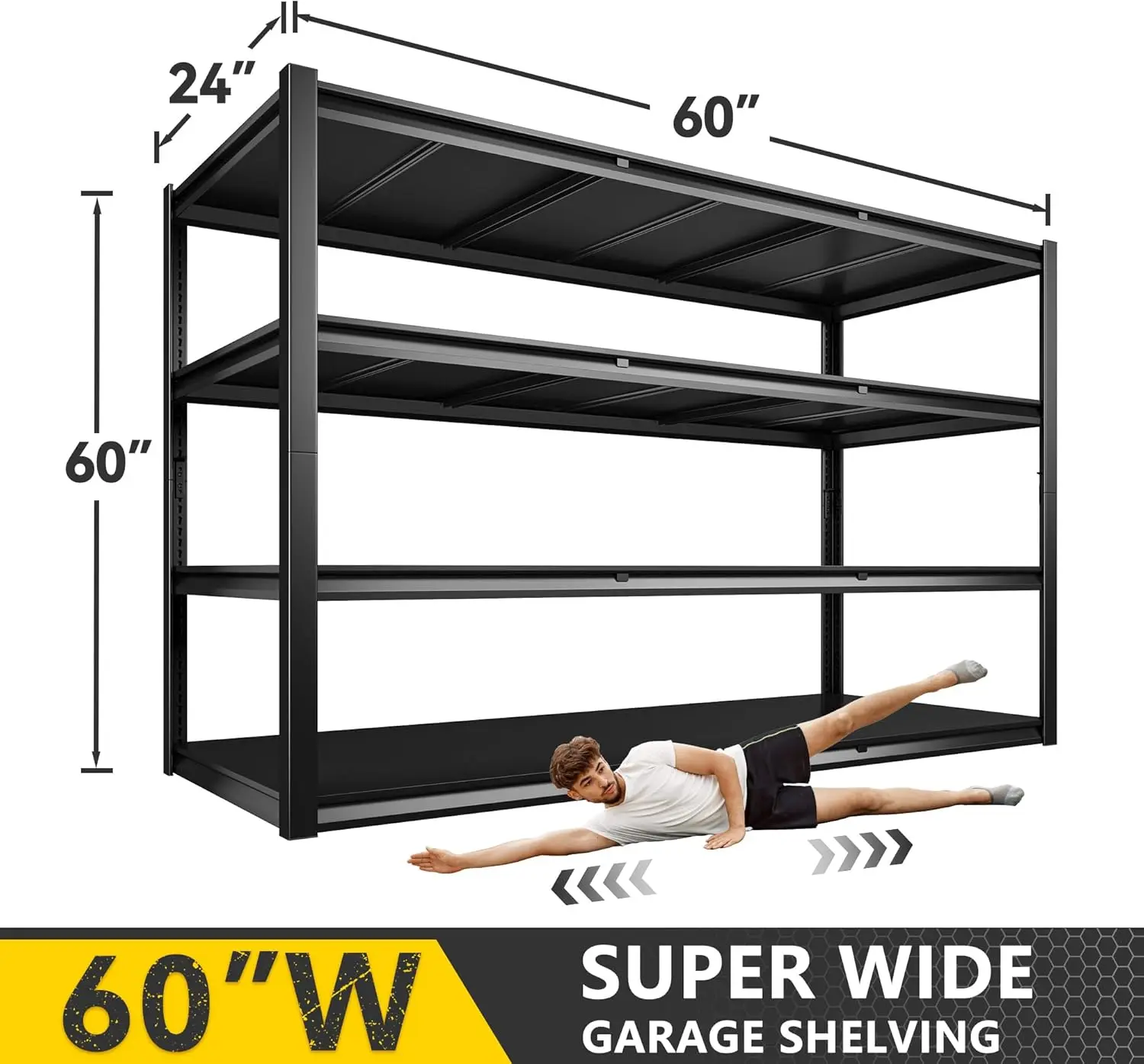 Prateleiras De Armazenamento De Garagem Pesadas, Prateleiras De Metal Ajustáveis, Prateleira De Armazenamento De Garagem, Prateleira Industrial, 4 Tiers, 2650LBS, 60 "W