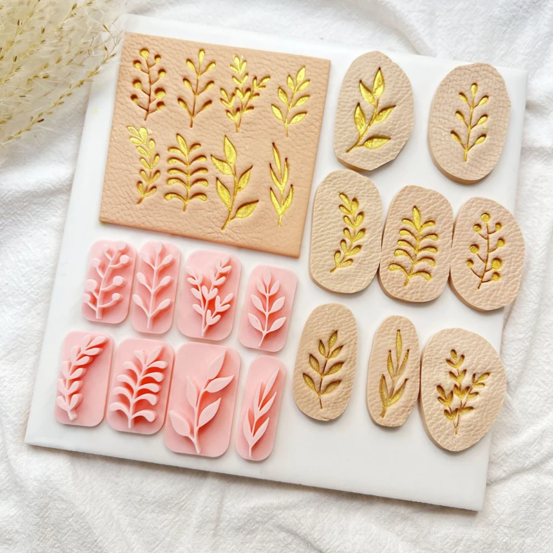 8pcs/set Plant Leaves Clay Stamps Polymer Clay Molds Leaf Texture Imprinting Mold DIY Ceramic Earrings Jewelry Pottery Tools