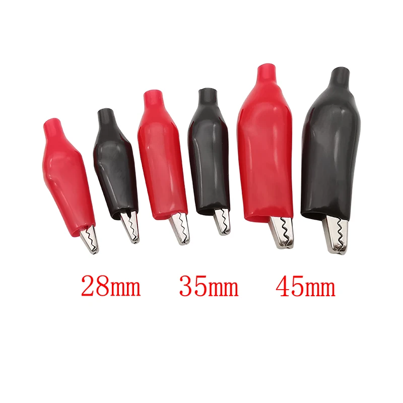 20Pcs Metal Alligator Clips Connector 28/35/45mm Crocodile Clamps Black Red Soft Plastic Boots Testing Probe Battery Test Clip