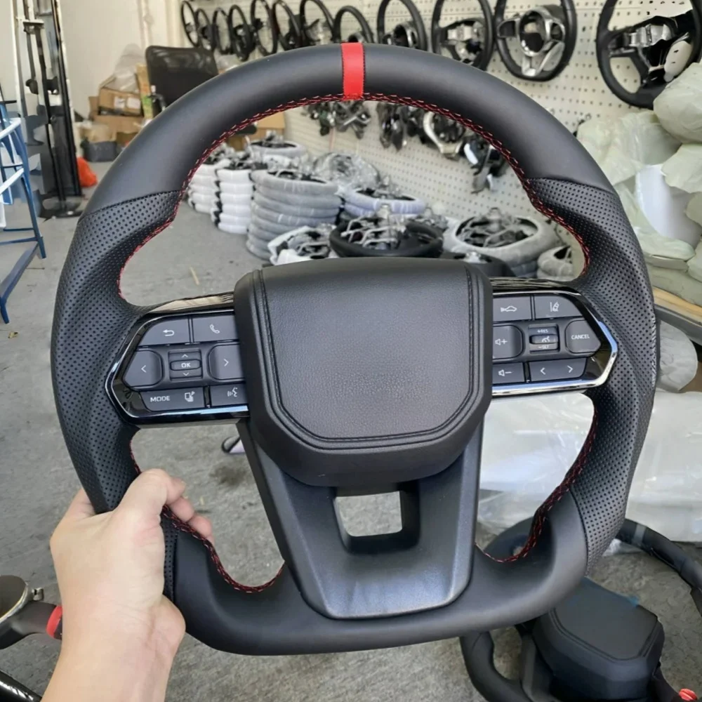 Черный кожаный руль на заказ для Toyota Hilux Fortuner Land Cruise GR для Toyota Previa, аксессуары для салона автомобиля Черный кожаный руль на заказ для Toyota Hilux Fortuner Land Cruise GR для Toyota Previa, аксессуары для салона автомобиля