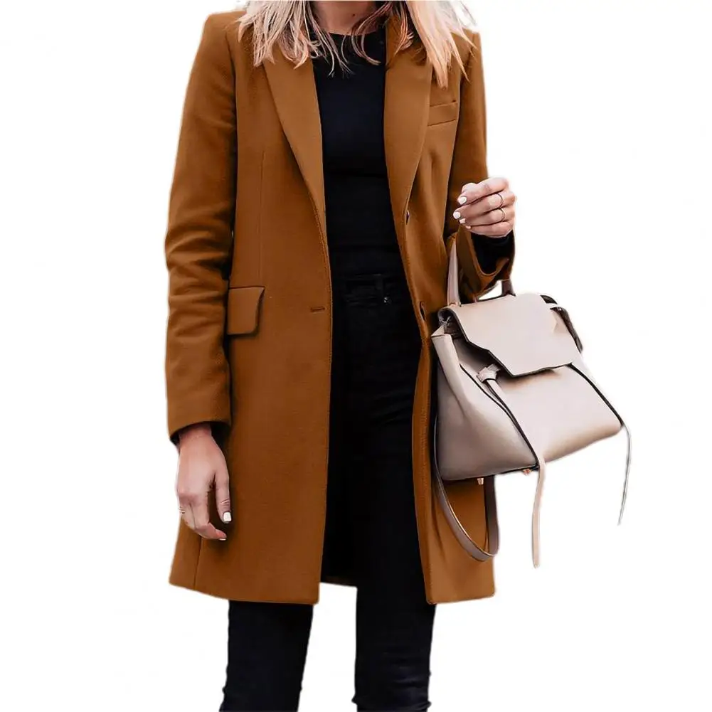 Autumn Winter New Women's Clothing Mid-Length Coat Casual Fashion Solid Color Long Full Sleeve Coat Trench