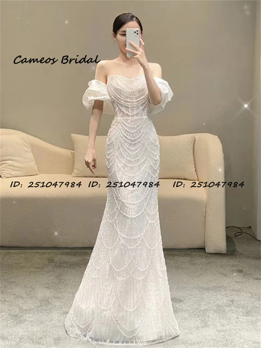 SONDR Luxury Beading Customized Lace Wedding Dresses Mermaid Short Sleeves Floor Length Brides Gowns Women Bridal Dresses