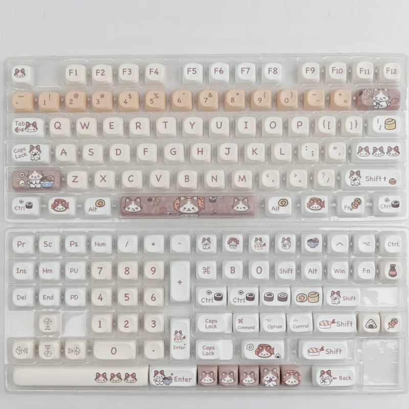 Imagem -06 - Conjunto Gmk 142 Teclas Meow Come Comida Japonesa Moa Perfil Chave Boné Mac Quadrado Sublimação Térmica Teclado Mecânico Keycaps 1