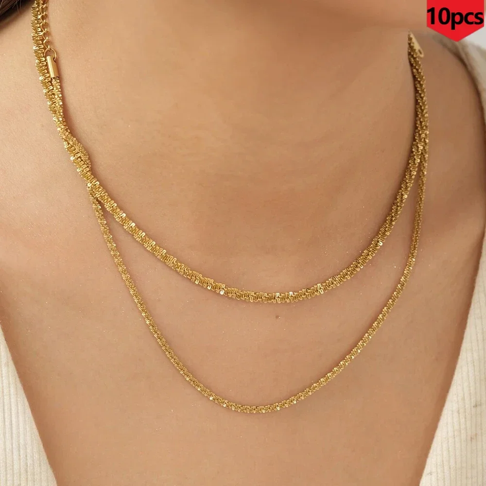 Women's10PCSStainless Steel Cauliflower Chain Necklace 2.4MM Fine Sparkling Holiday Fashion Gift Jewelry Wholesale Twisted Chain